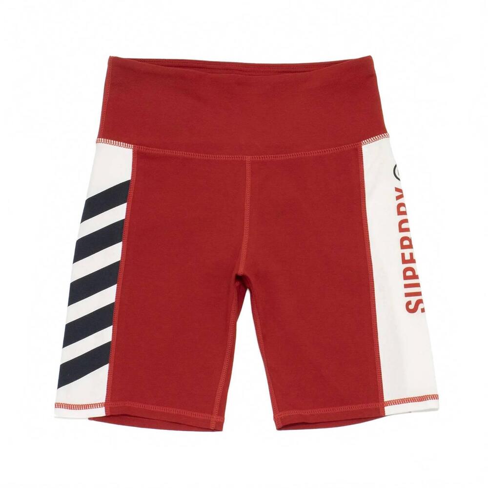 NEW SUPERDRY women's active lifestyle cycle short in varsity red